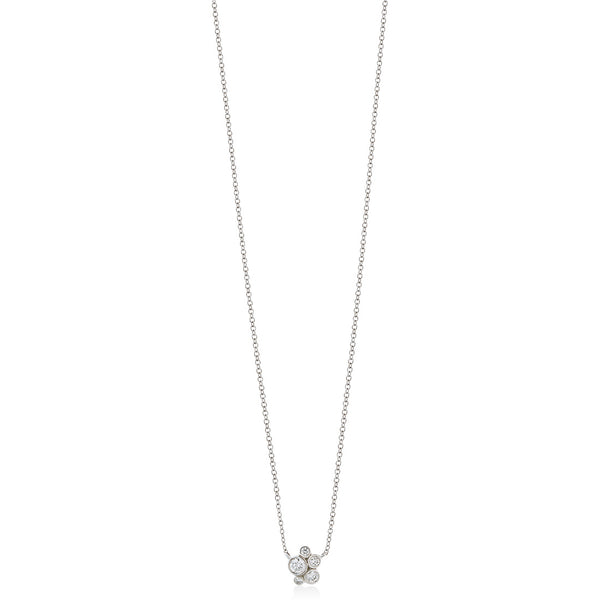18ct White Gold Rub Set Round Brilliant Cut Diamond Cluster Pendant and Chain