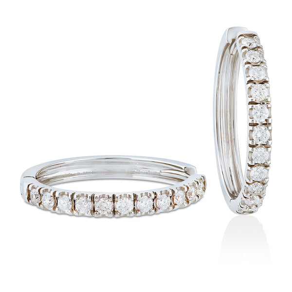 18ct White Gold Grain Set Round Brilliant Cut Diamond Hoop Earrings