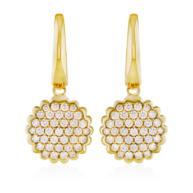 18ct Yellow Gold Grain Set Round Brilliant Cut Diamond Cluster Drop Earrings