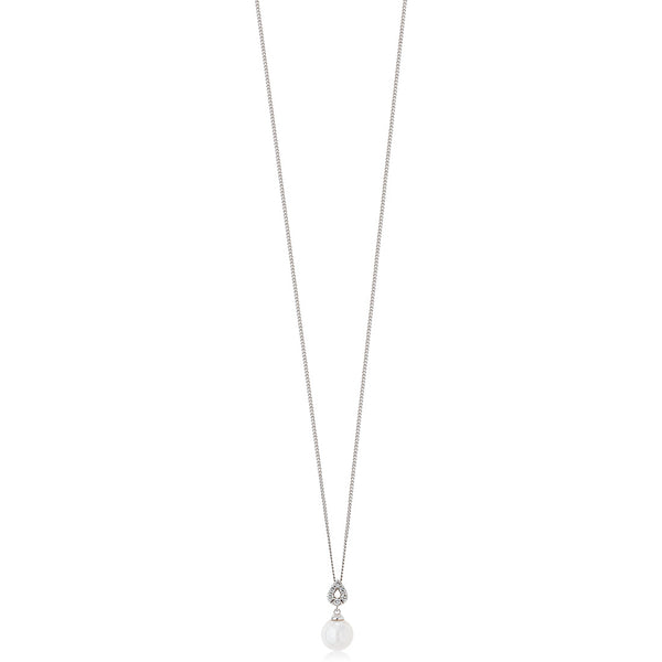 18ct White Gold Akoya Cultured Pearl and Diamond Pendant and Chain