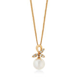 18ct Yellow Gold Akoya Cultured Pearl and Diamond Pendant and Chain