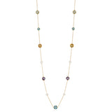 18ct Yellow Gold Akoya Cultured Pearl Blue Topaz, Citrine and Amethyst, and Green Topaz Chain Necklace