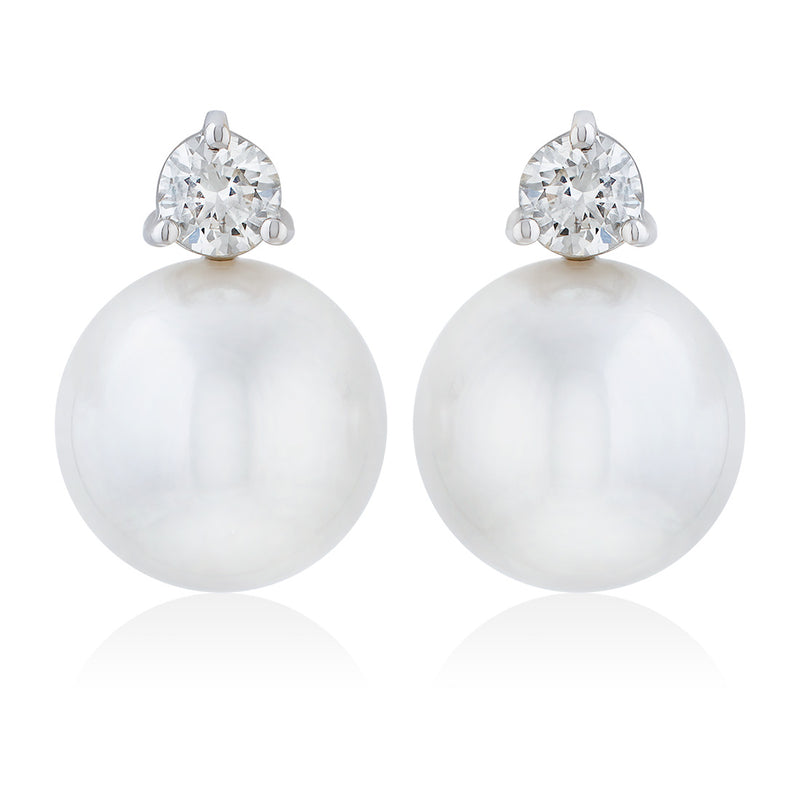 18ct White Gold South Sea Cultured Pearl Diamond Stud Earrings