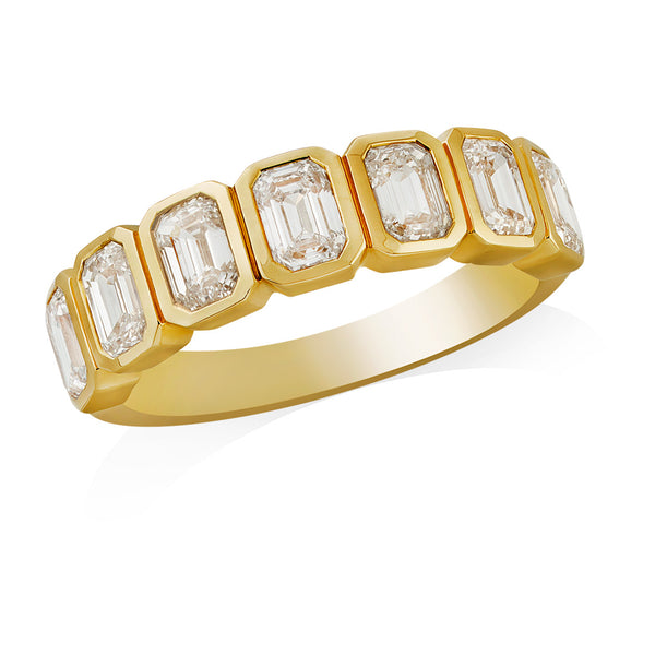 18ct Yellow Gold Seven Stone Rub Set Asscher Cut Diamond Ring