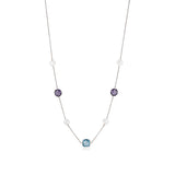 18ct White Gold Akoya Cultured Pearl Amethyst and Blue Topaz Chain Necklace