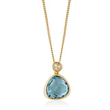 18ct Yellow Gold Rub Set Multi-Faceted Cut Blue Topaz and Round Brilliant Cut Diamond Pendant and Chain
