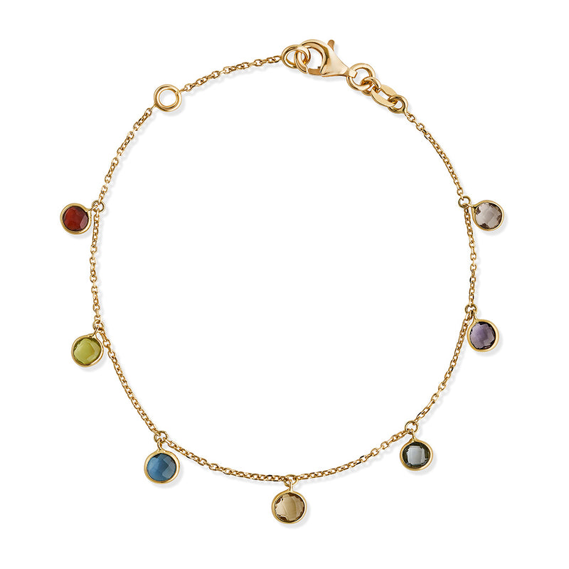 18ct Yellow Gold Rub Set Multi-Faceted Cut Multicoloured Gemstone Chain Link Bracelet