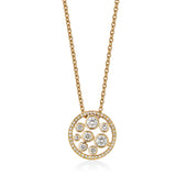 18ct Yellow Gold Rub Set Round Cut Diamond and Round Brilliant Cut Cluster Pendant and Chain