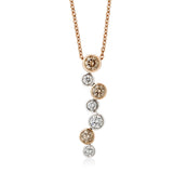 18ct Rose and White Gold Rub Set Round Brilliant Cut Brown Diamond and Diamond Drop Pendant and Chain