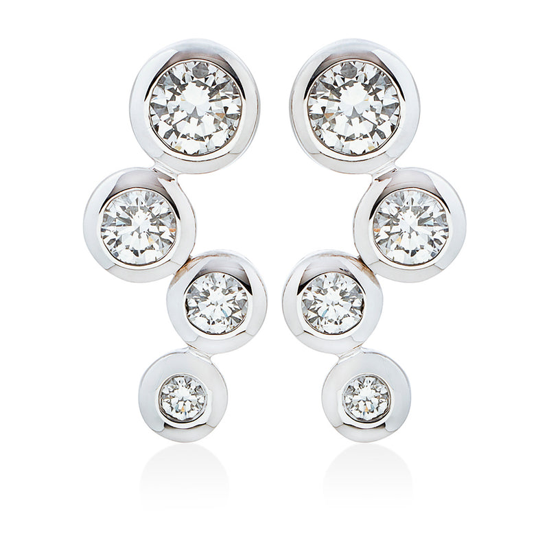 18ct White Gold Rub Set Round Brilliant Cut Diamond Drop Earrings
