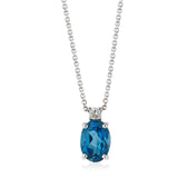 18ct White Gold Four Claw Set Oval Cut Topaz and Round Brilliant Cut Diamond Pendant and Chain