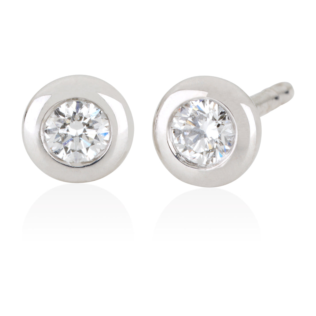 18ct White Gold Rub Set Round Brilliant Cut Diamond Stud Earrings – Mallory