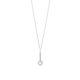 Antique Art Deco 14ct White Gold Cultured Pearl and Old Cut Diamond Drop Pendant and Chain