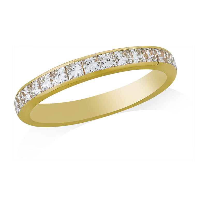 18ct Yellow Gold Polished Channel Set Princess Cut Diamond Wedding Ring