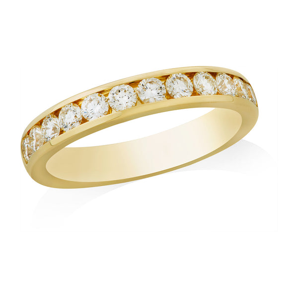 18ct Yellow Gold Polished Channel Set Round Brilliant Cut Diamond Wedding Ring