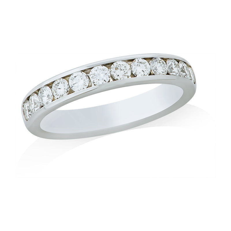 Platinum Polished Channel Set Round Brilliant Cut Diamond Wedding Ring