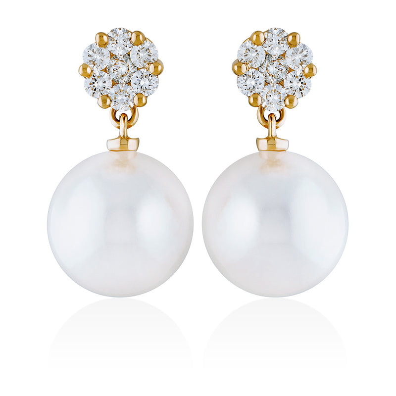 18ct Yellow Gold Akoya Cultured Pearl and Round Brilliant Cut Diamond Detachable Drop Earrings