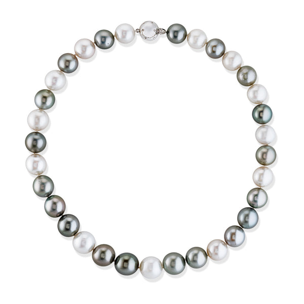 18ct White Gold South Sea Cultured Pearl and Tahitian Cultured Pearl Single Strand Necklace