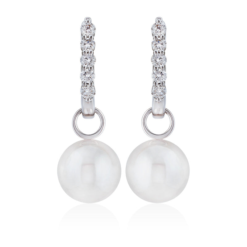 18ct White Gold Akoya Cultured Pearl and Round Brilliant Cut Diamond Detachable Hoop Earrings