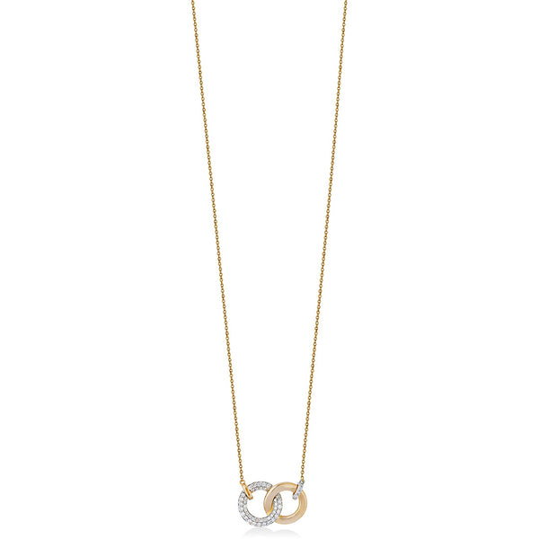 18ct Yellow and White Gold Pave Set Round Brilliant Cut Diamond Circular Pendant and Chain