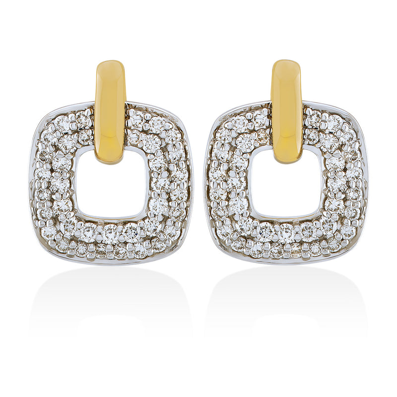 18ct Yellow and White Gold Pave Set Round Brilliant Cut Diamond Stud Earrings