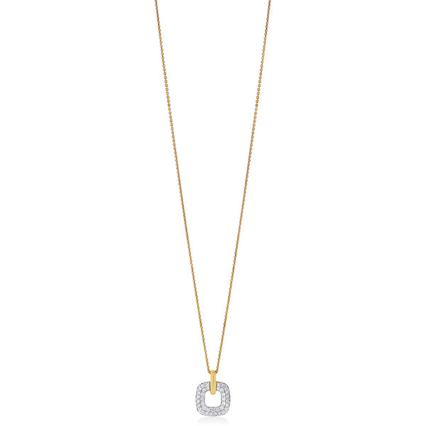 18ct Yellow and White Gold Pave Set Round Brilliant Cut Diamond Pendant and Chain