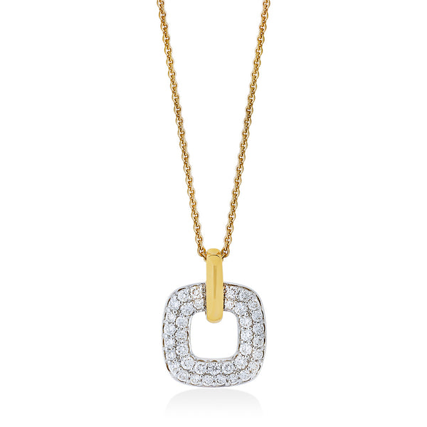 18ct Yellow and White Gold Pave Set Round Brilliant Cut Diamond Pendant and Chain
