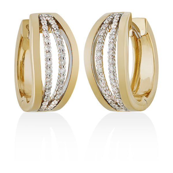18ct White and Yellow Gold Grain Set Round Brilliant Cut Diamond Hoop Earrings