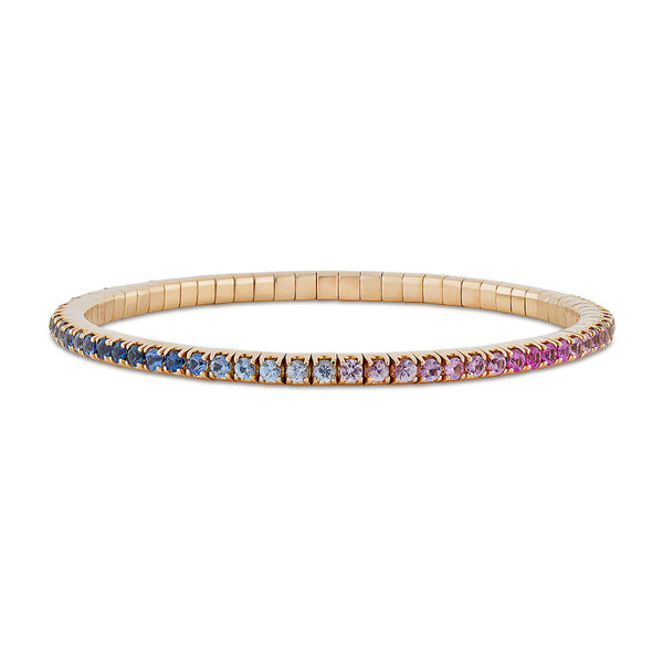 18ct Rose Gold Claw Set Round Cut Rainbow Sapphire Flexible Bracelet