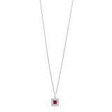 Platinum Rub Set Step Cut Unheated Ruby and French Cut Diamond Cluster Pendant and Chain
