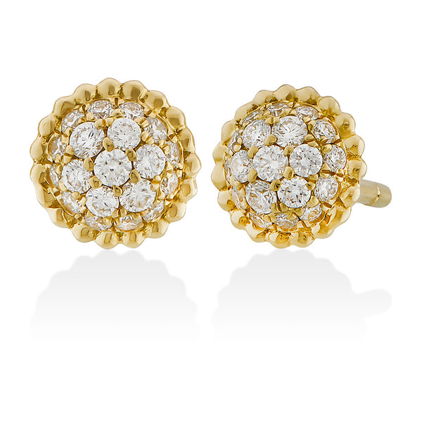 18ct Yellow Gold Pave Set Round Brilliant Cut Diamond Cluster Drop Earrings