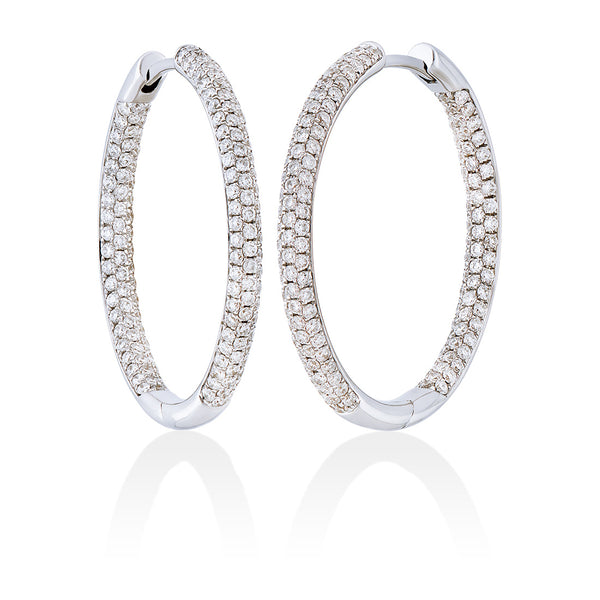 18ct White Gold Pave Set Round Brilliant Cut Diamond Hoop Earrings