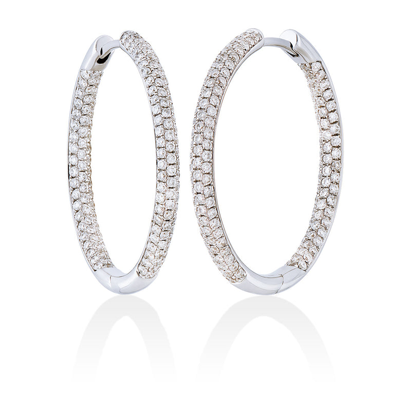 18ct White Gold Pave Set Round Brilliant Cut Diamond Hoop Earrings