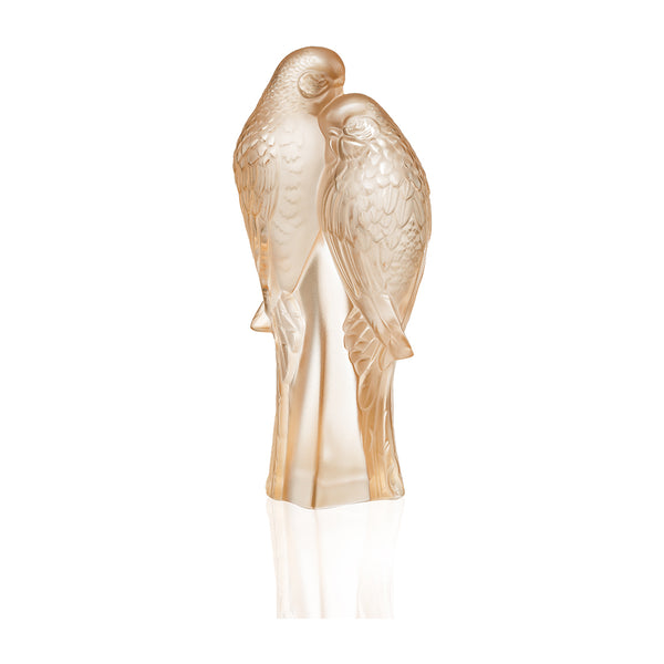 Lalique Two Parakeets Gold Luster Crystal Sculpture