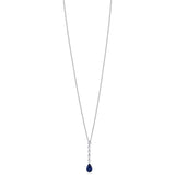 18ct White Gold Three Claw Set Pear Shaped Sapphire and Round Brilliant Cut Diamond Drop Pendant and Chain