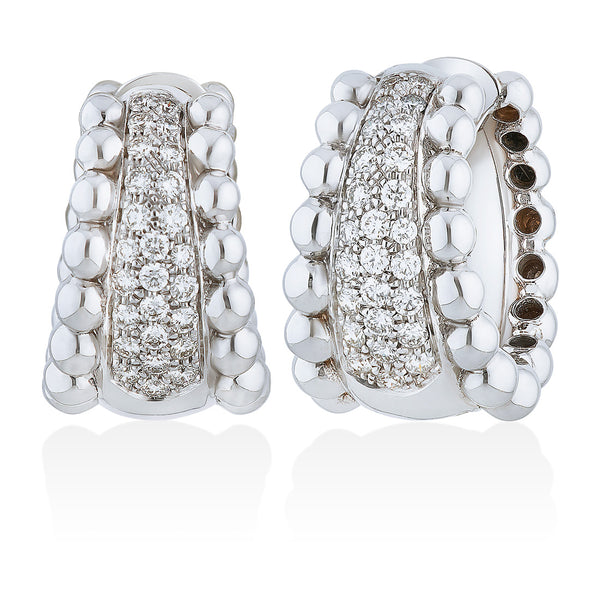 18ct White Gold Pave Set Round Brilliant Cut Diamond Hoop Earrings