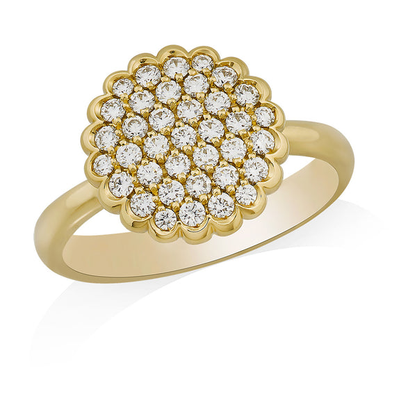 18ct Yellow Gold Pave Set Round Brilliant Cut Diamond Cluster Ring
