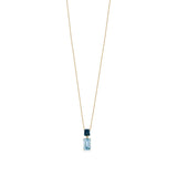 18ct Yellow Gold Four Claw Set Emerald Cut Blue Topaz and Emerald Cut London Blue Topaz Drop Pendant and Chain