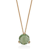 18ct Rose Gold Three Claw Set Multi-Faceted Cut Green Amethyst and Round Brilliant Cut Diamond Pendant and Chain