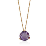 18ct Rose Gold Three Claw Set Multi-Faceted Cut Amethyst and Round Brilliant Cut Diamond Pendant and Chain