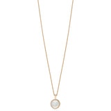 18ct Rose Gold Rub Set Cabochon Cut Moonstone and Round Brilliant Cut Diamond Halo Cluster Pendant and Chain