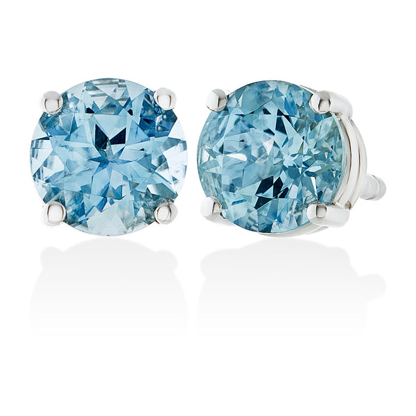 18ct White Gold Four Claw Set Round Cut Aquamarine Stud Earrings