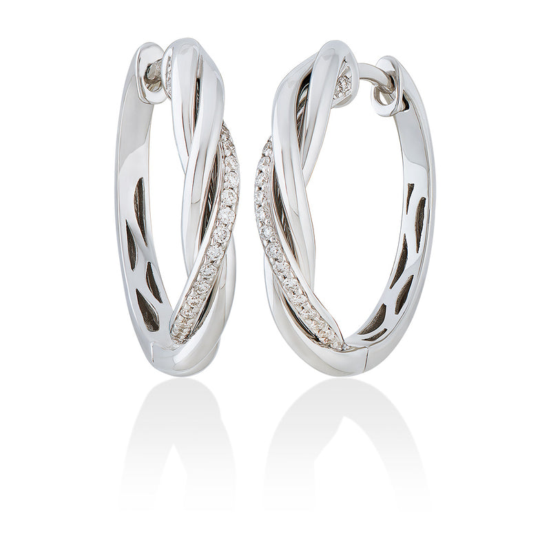 18ct White Gold Pave Set Round Brilliant Cut Diamond Hoop Earrings