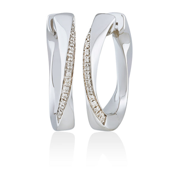 18ct White Gold Grain Set Round Brilliant Cut Diamond Hoop Earrings