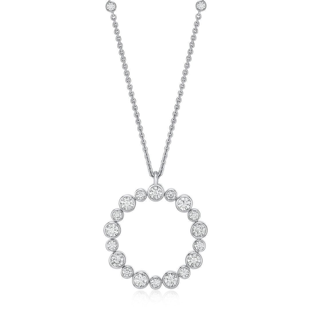 18ct White Gold Rub Set Round Brilliant Cut Diamond Circular Pendant a ...