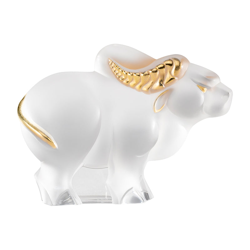 Lalique Ox Clear and Gold Stamped Crystal Sculpture