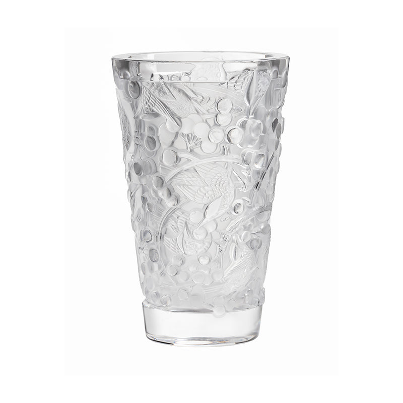 Lalique Merles Et Raisins Clear Crystal Medium Vase