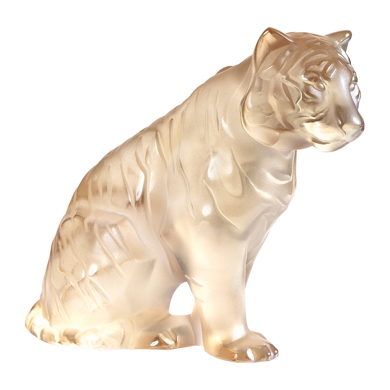 Lalique Sitting Tiger Gold Luster Crystal Small Sculpture