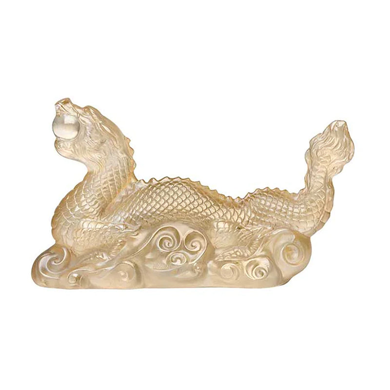 Lalique Tianlong Dragon Gold Luster Crystal Sculpture