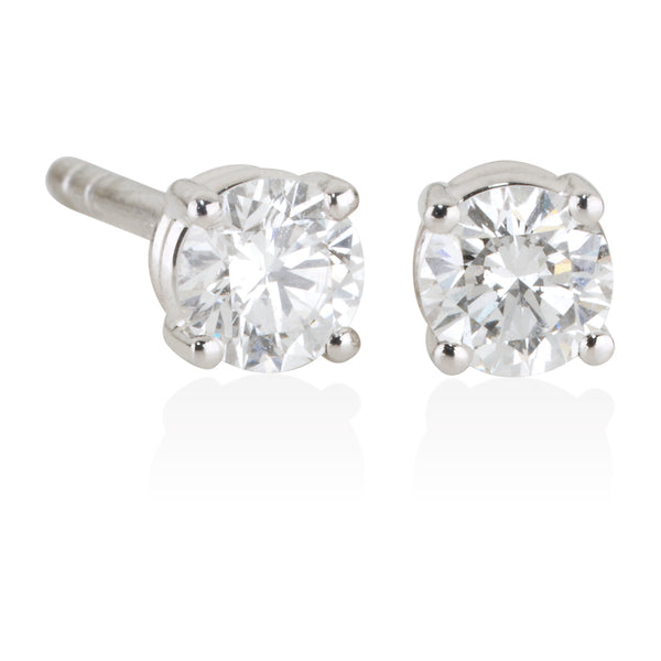 18ct White Gold Four Claw Set Round Brilliant Cut Diamond Stud Earrings